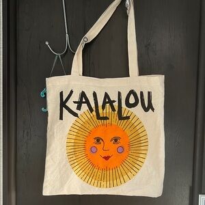 Cream Natural Cotton Tote Bag with Sun Design Kalalou Gift Bag